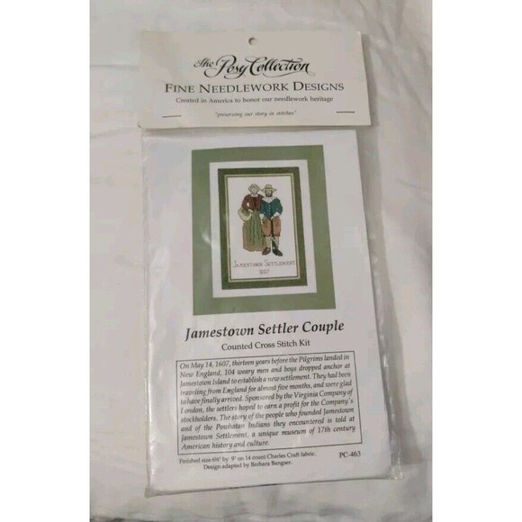 Posy Collection PC463 Jamestown Settler Couple Counted Cross Stitch Sealed Kit - Picture 1 of 4